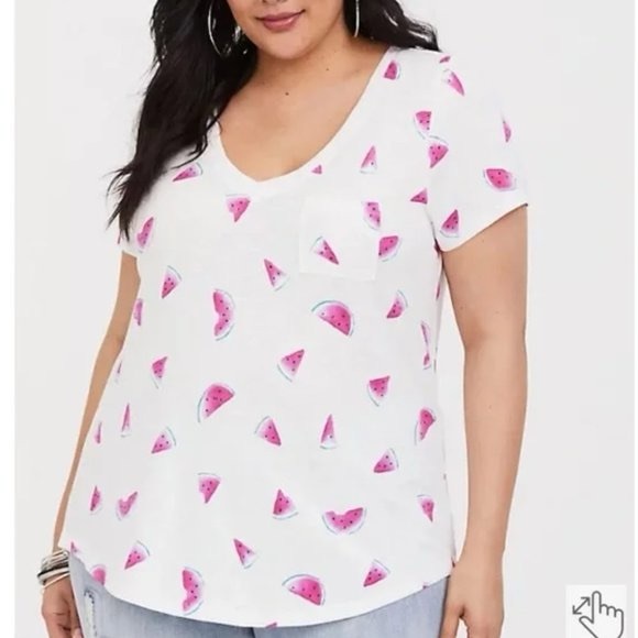 Torrid Watermelon Print Slub Classic Fit V-Neck Pocket T-Shirt Size 4X - Picture 1 of 5